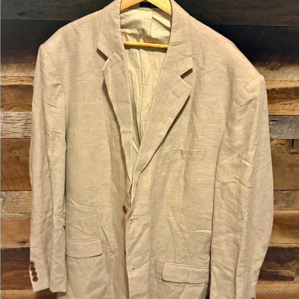 Tasso Elba Light Beige Jacket with Brown Button Detail